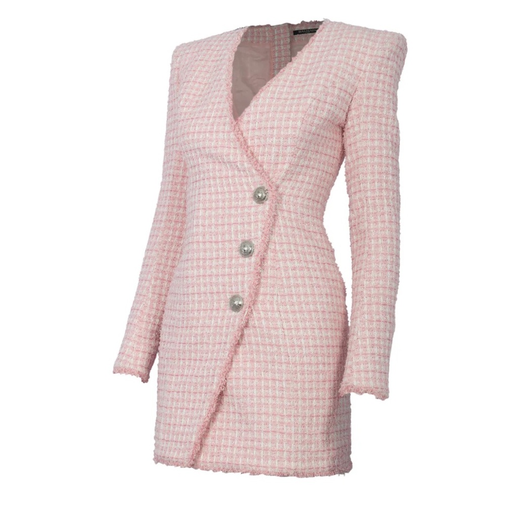 Balmain Pink Bouclé Tweed Dress